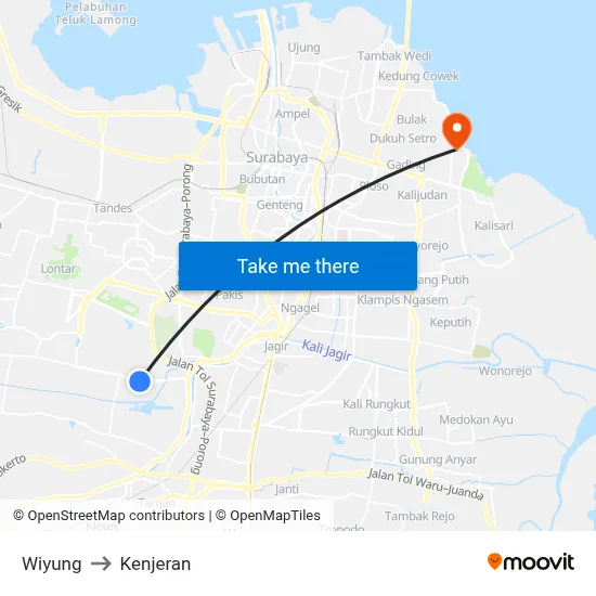 Wiyung to Kenjeran map