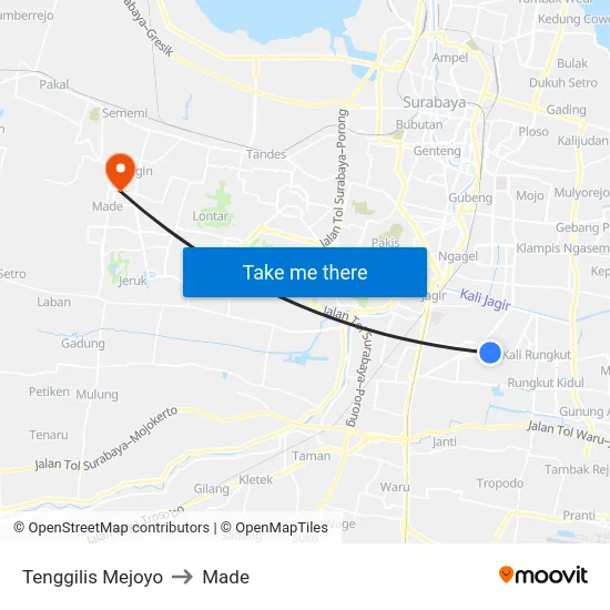 Tenggilis Mejoyo to Made map