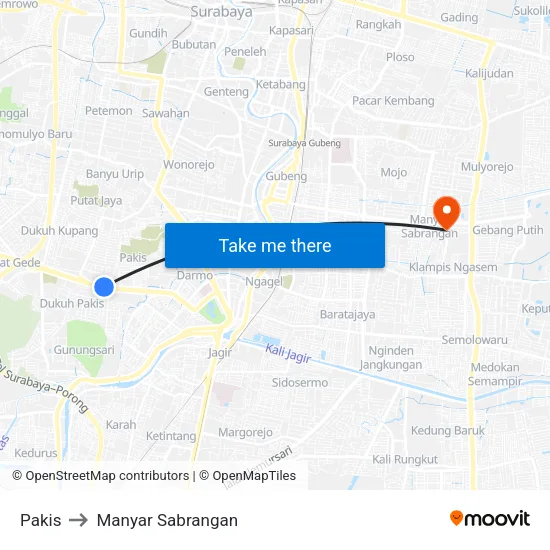 Pakis to Manyar Sabrangan map