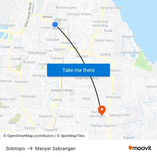 Sidotopo to Manyar Sabrangan map
