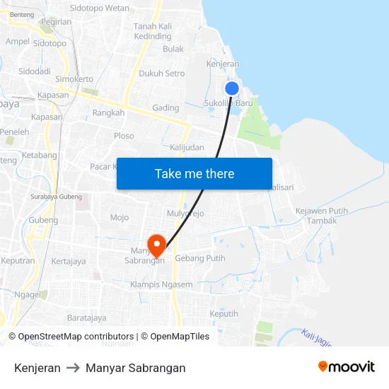 Kenjeran to Manyar Sabrangan map