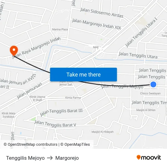 Tenggilis Mejoyo to Margorejo map