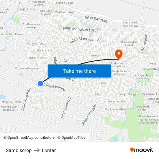 Sambikerep to Lontar map