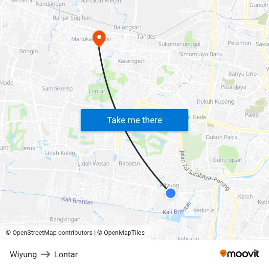 Wiyung to Lontar map