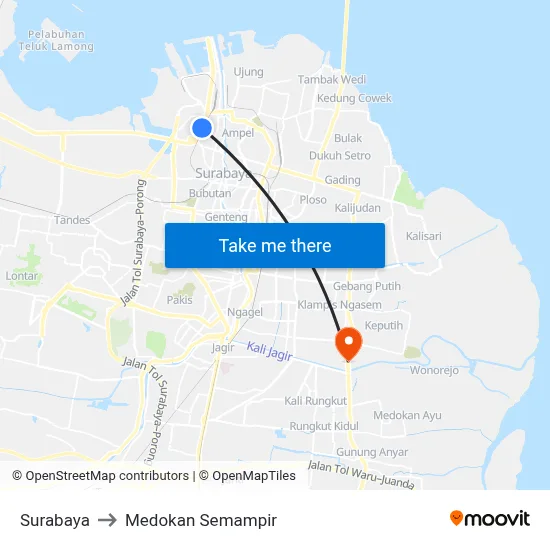 Surabaya to Medokan Semampir map