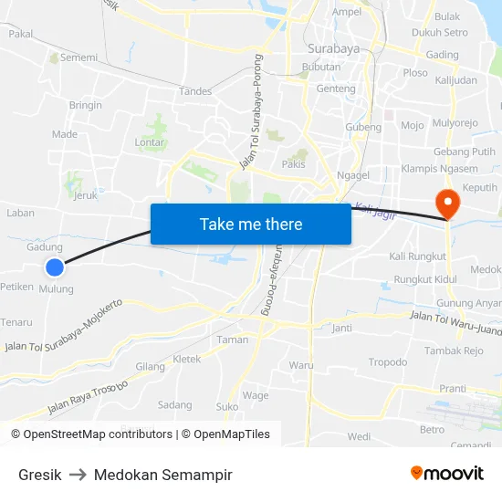 Gresik to Medokan Semampir map