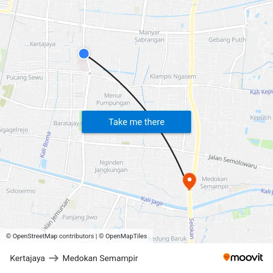Kertajaya to Medokan Semampir map