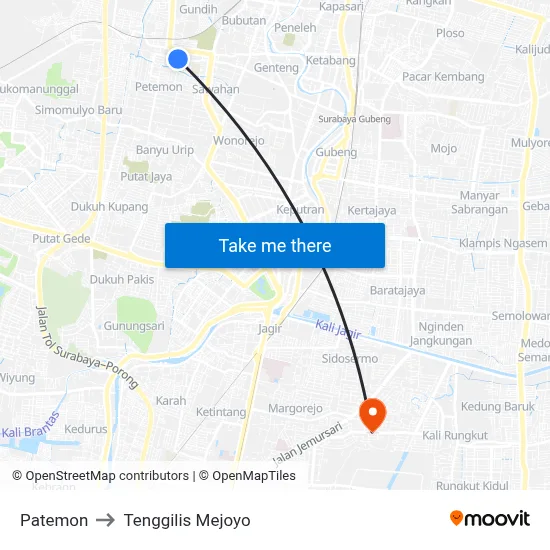 Patemon to Tenggilis Mejoyo map