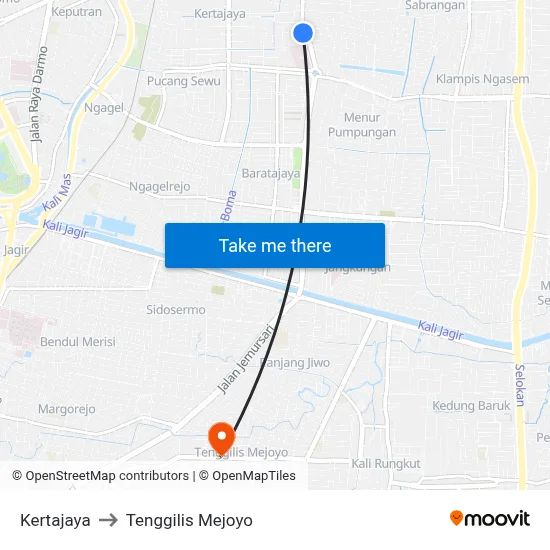Kertajaya to Tenggilis Mejoyo map