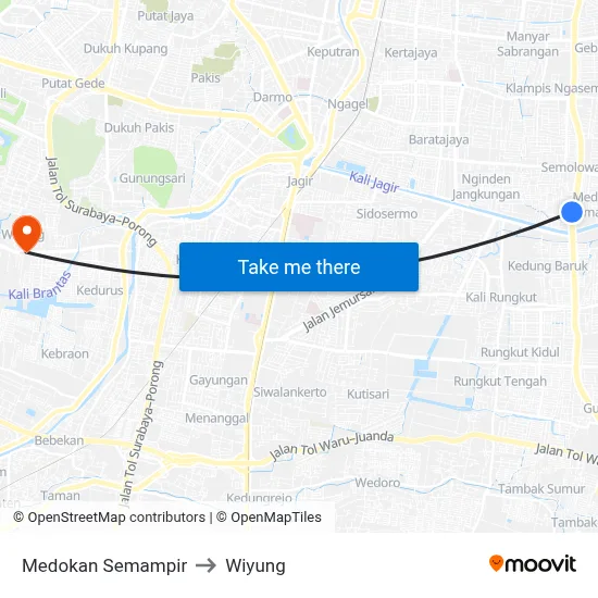 Medokan Semampir to Wiyung map
