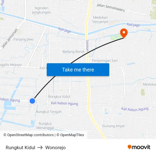 Rungkut Kidul to Wonorejo map