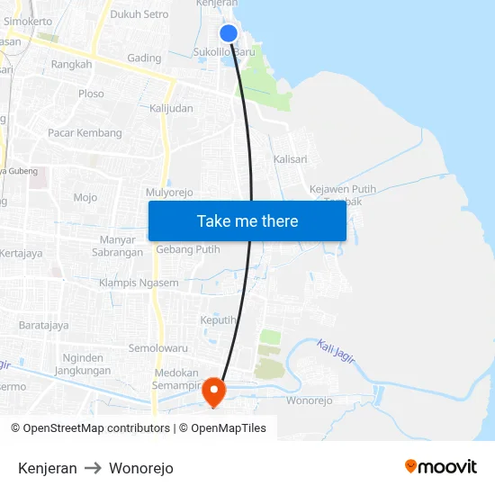 Kenjeran to Wonorejo map