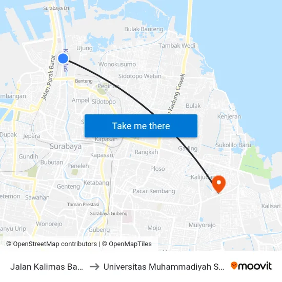 Jalan Kalimas Baru 7-8 to Universitas Muhammadiyah Surabaya map