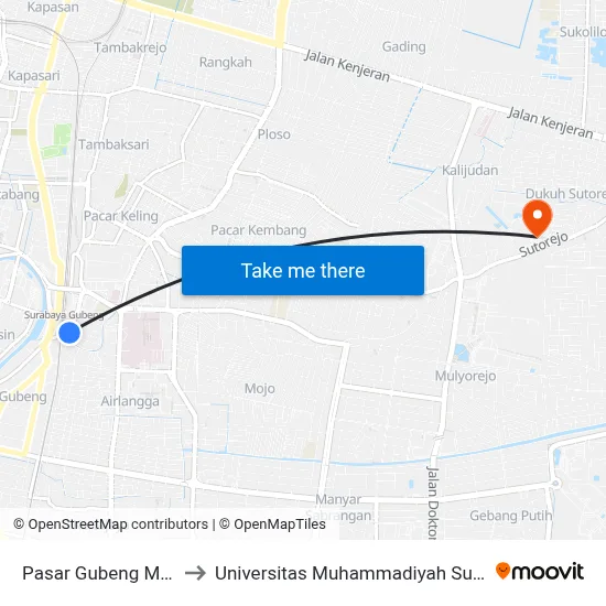 Pasar Gubeng Masjid to Universitas Muhammadiyah Surabaya map