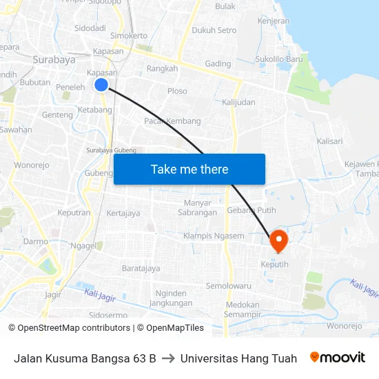 Jalan Kusuma Bangsa 63 B to Universitas Hang Tuah map
