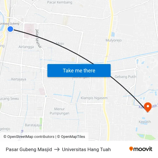 Pasar Gubeng Masjid to Universitas Hang Tuah map