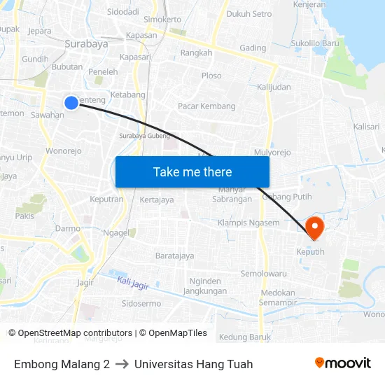 Embong Malang 2 to Universitas Hang Tuah map