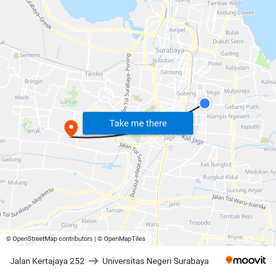 Jalan Kertajaya 252 to Universitas Negeri Surabaya map