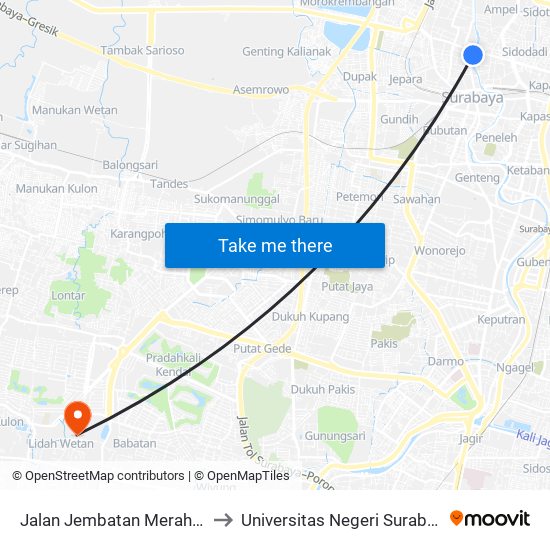 Jalan Jembatan Merah 26 to Universitas Negeri Surabaya map