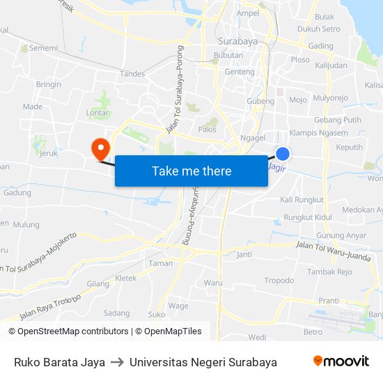 Ruko Barata Jaya to Universitas Negeri Surabaya map