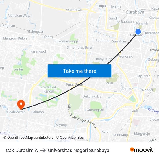 Cak Durasim A to Universitas Negeri Surabaya map