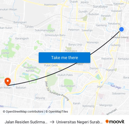 Jalan Residen Sudirman 2 to Universitas Negeri Surabaya map