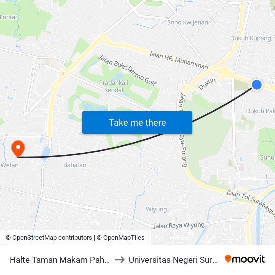 Halte Taman Makam Pahlawan to Universitas Negeri Surabaya map