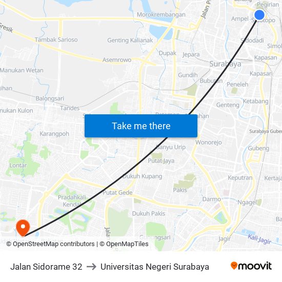 Jalan Sidorame 32 to Universitas Negeri Surabaya map