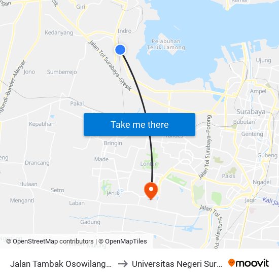 Jalan Tambak Osowilangun 43a to Universitas Negeri Surabaya map