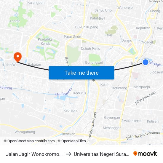 Jalan Jagir Wonokromo 100 to Universitas Negeri Surabaya map