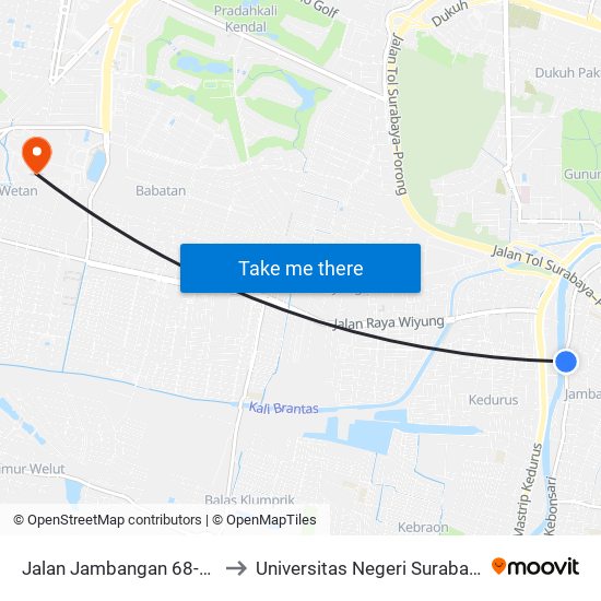 Jalan Jambangan 68-70 to Universitas Negeri Surabaya map