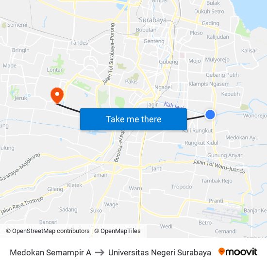 Medokan Semampir A to Universitas Negeri Surabaya map