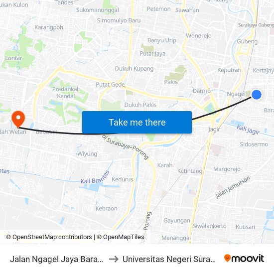 Jalan Ngagel Jaya Barat 47 to Universitas Negeri Surabaya map