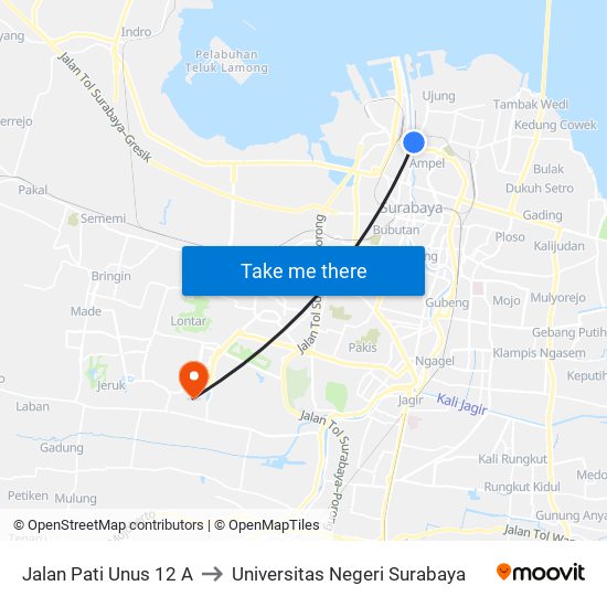 Jalan Pati Unus 12 A to Universitas Negeri Surabaya map