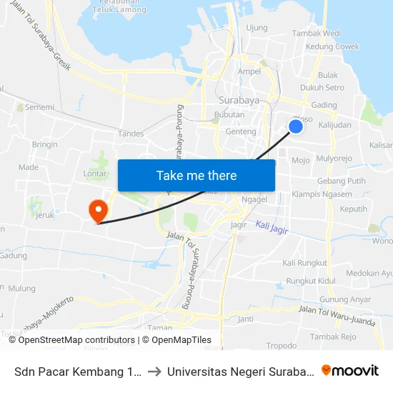 Sdn Pacar Kembang 1 A to Universitas Negeri Surabaya map