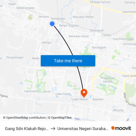 Gang Sdn Klakah Rejo 2 to Universitas Negeri Surabaya map