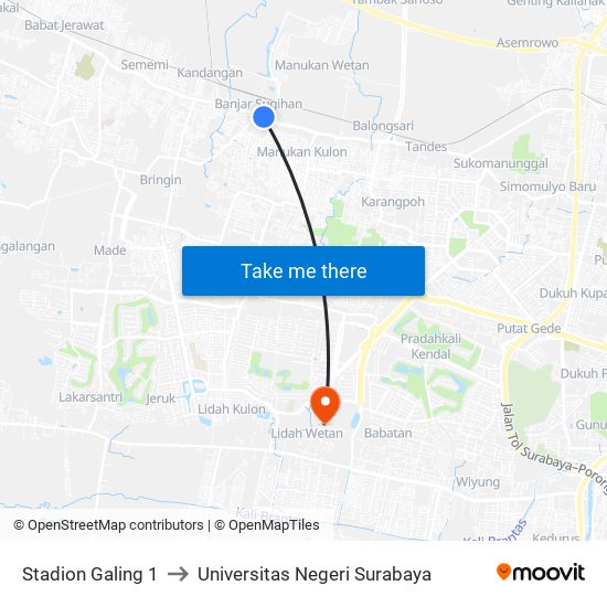 Stadion Galing 1 to Universitas Negeri Surabaya map