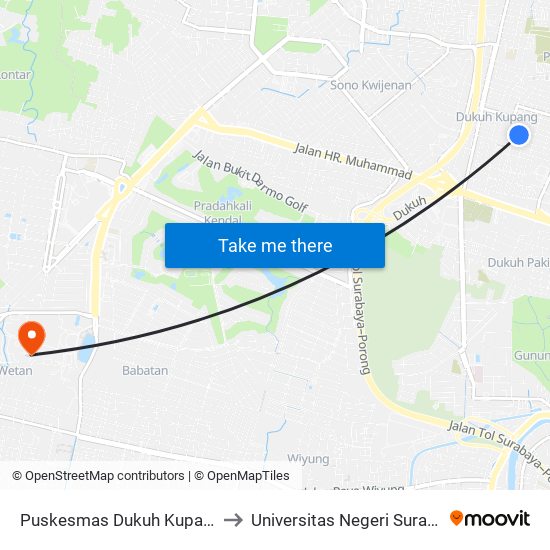 Puskesmas Dukuh Kupang A to Universitas Negeri Surabaya map