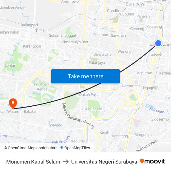 Monumen Kapal Selam to Universitas Negeri Surabaya map