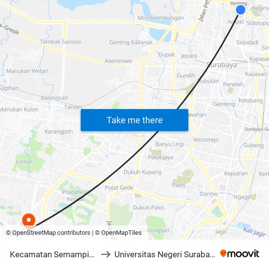 Kecamatan Semampir 1 to Universitas Negeri Surabaya map