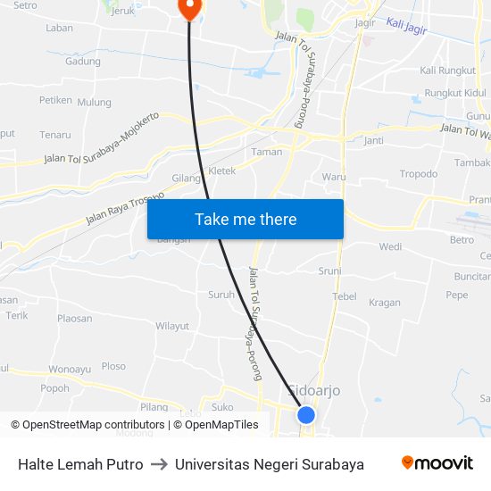 Halte Lemah Putro to Universitas Negeri Surabaya map