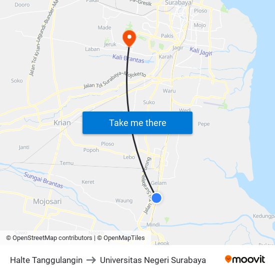 Halte Tanggulangin to Universitas Negeri Surabaya map