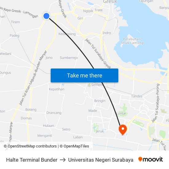 Halte Terminal Bunder to Universitas Negeri Surabaya map