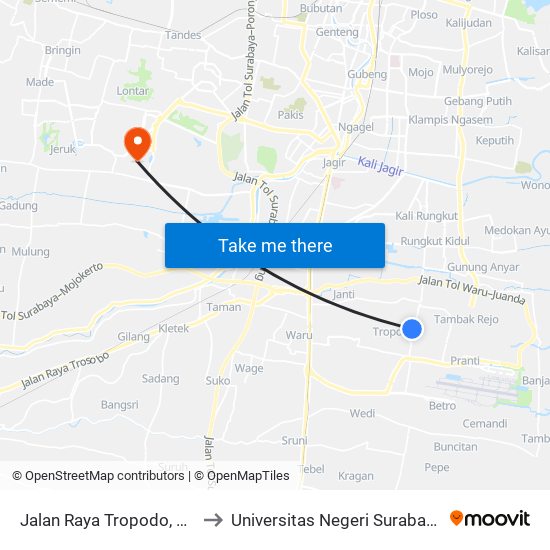 Jalan Raya Tropodo, 57 to Universitas Negeri Surabaya map