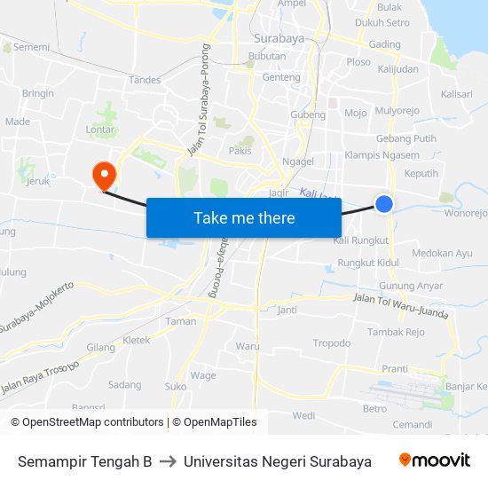 Semampir Tengah B to Universitas Negeri Surabaya map