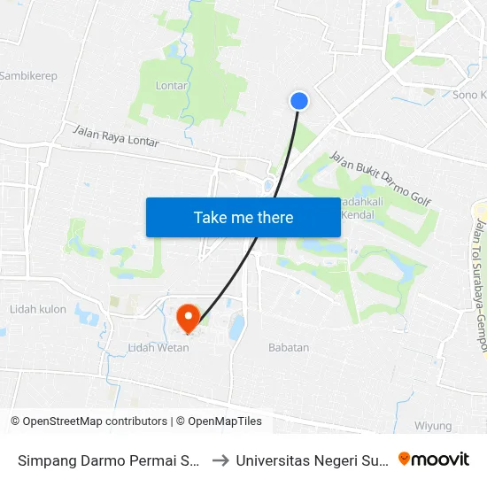 Simpang Darmo Permai Selatan B to Universitas Negeri Surabaya map