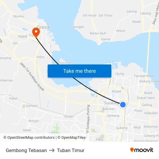 Gembong Tebasan to Tuban Timur map