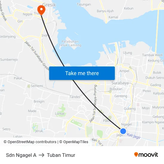 Sdn Ngagel A to Tuban Timur map