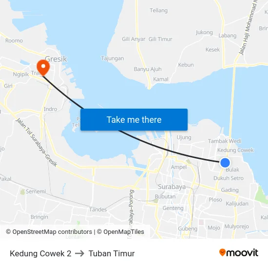Kedung Cowek 2 to Tuban Timur map