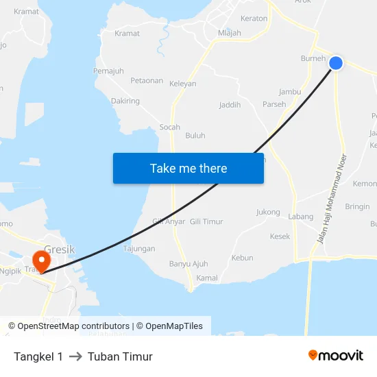 Tangkel 1 to Tuban Timur map